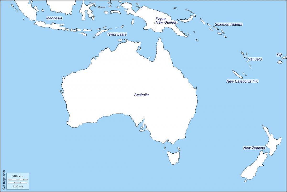kontūro žemėlapis australija ir naujoji zelandija