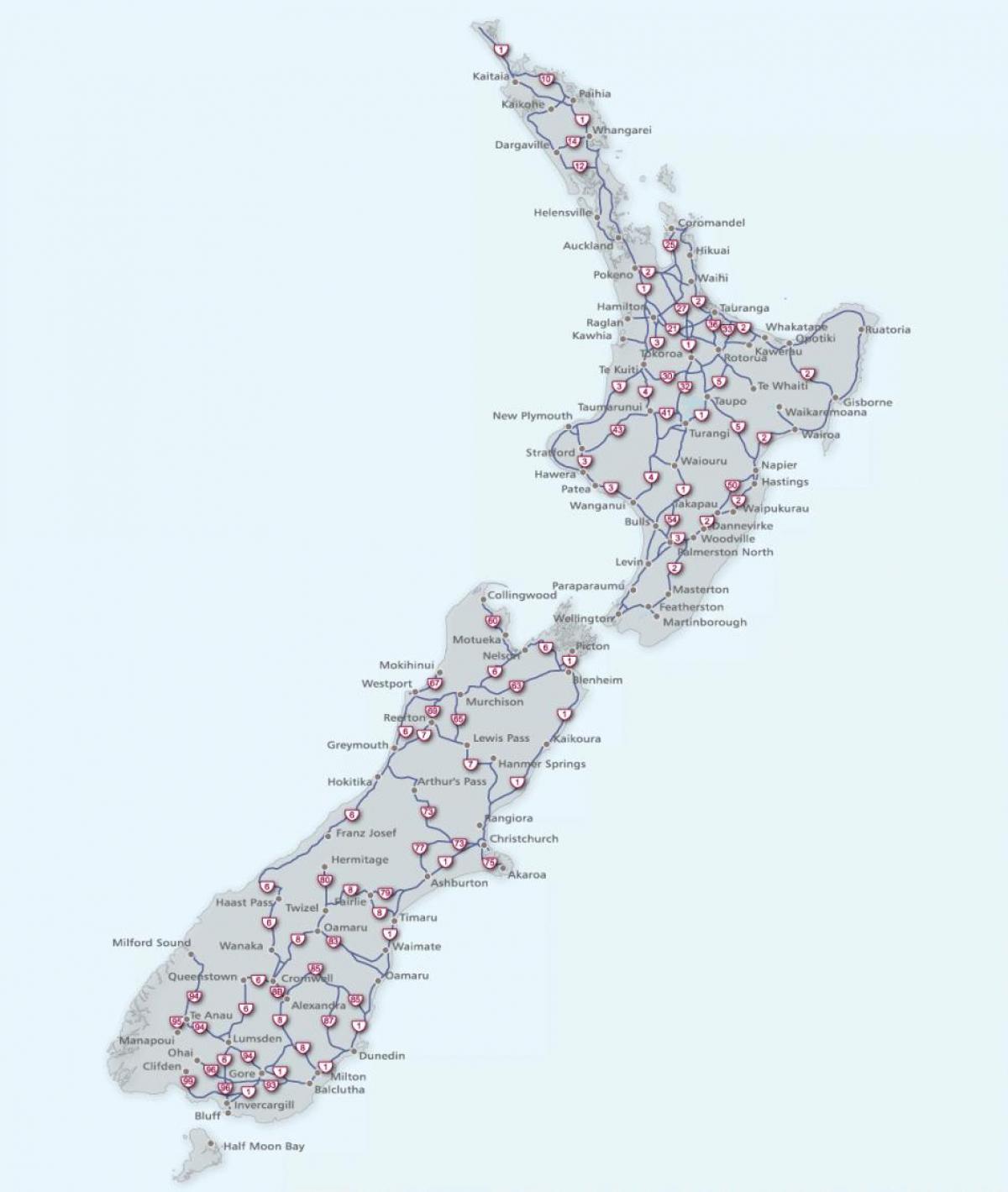 naujosios zelandijos kelių žemėlapis