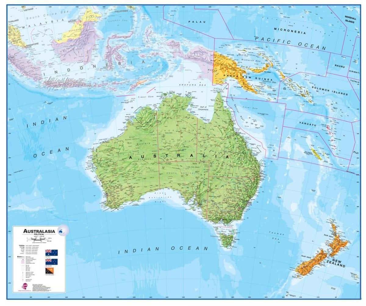 australija naujoji zelandija žemėlapyje
