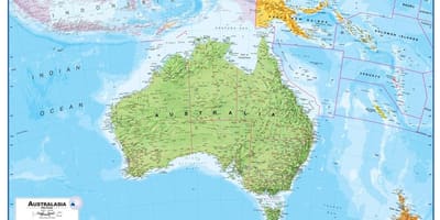 Žemėlapis australija ir naujoji zelandija fizinio