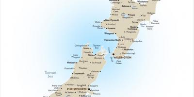 Žemėlapis iš naujosios zelandijos su didžiųjų miestų