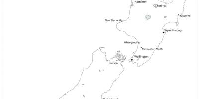 Naujosios zelandijos žemėlapis, kuriame miestų ir miestelių
